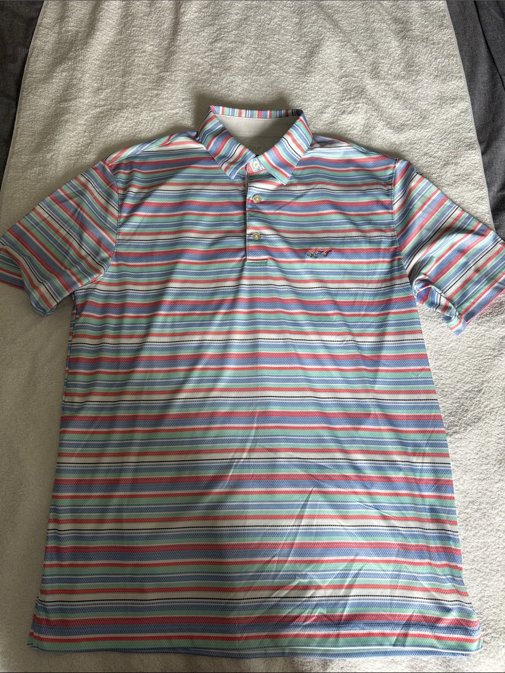 🦩Greg Norman Collection Multistripe Polo in Blue, Pink, White, Green